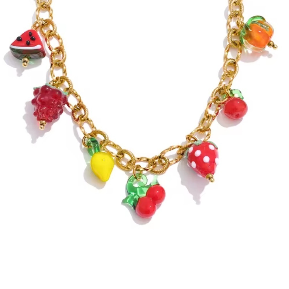 Fruit Charm 18K Gold Stainless Steel Waterproof Necklace